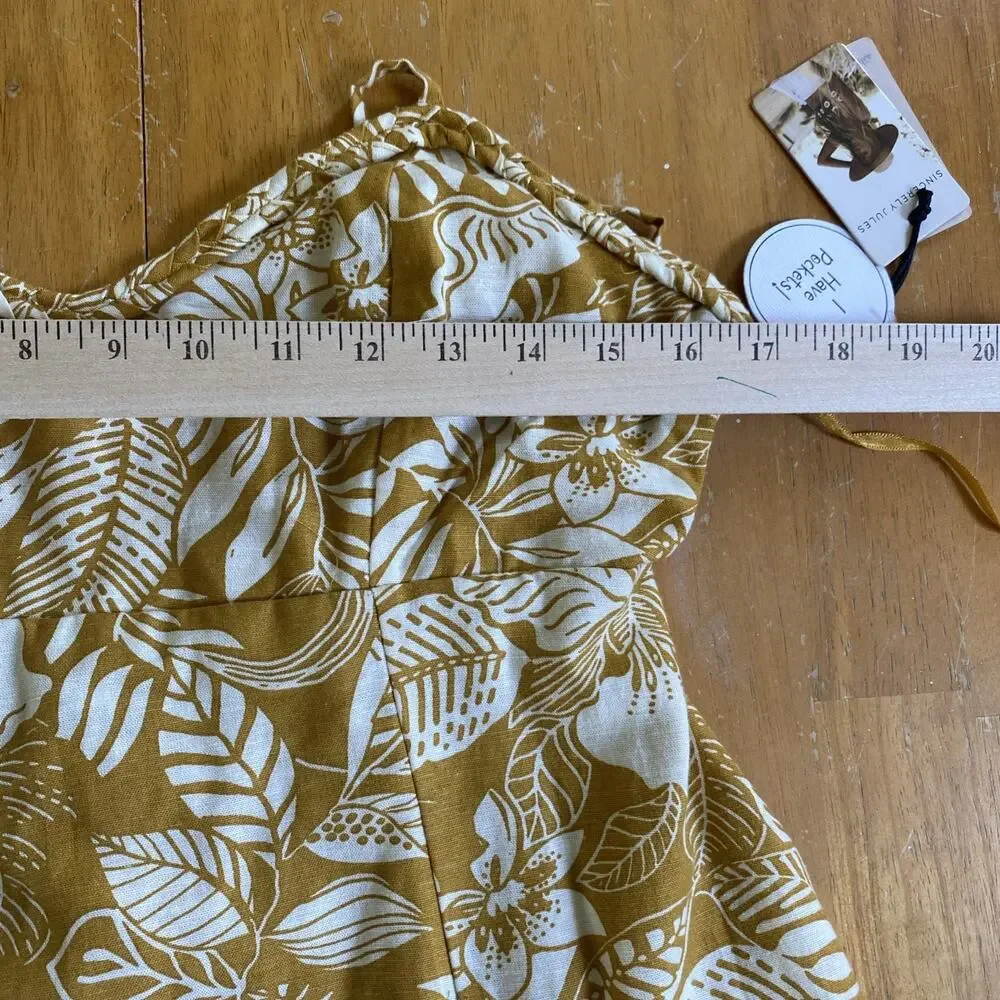 NWT Sincerely Jules Mini Dress Womens M Floral Strappy Tropical Linen Blend - Picture 11 of 13